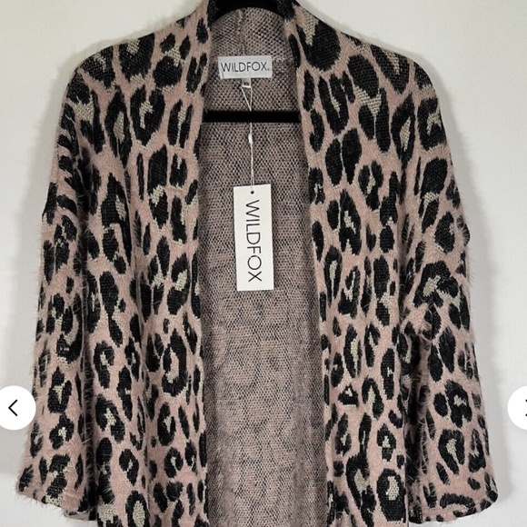 NWT WILDFOX Eyelash cardigan open long pink animal sz XS metallic comfy - Picture 1 of 8